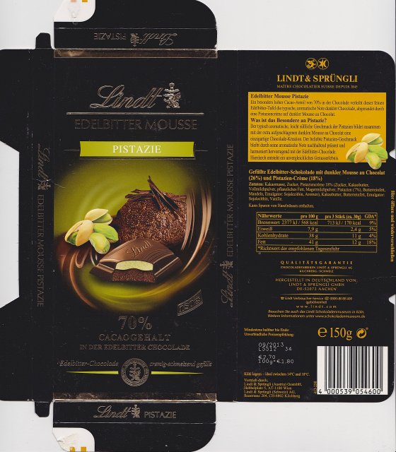 Lindt srednie edelbitter mousse pistazie