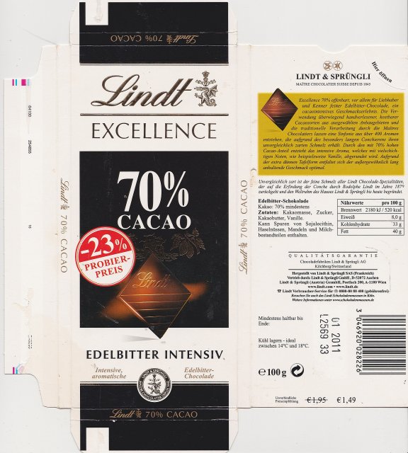Lindt srednie excellence 0 70 cacao edelbitter intensiv 23probier preis