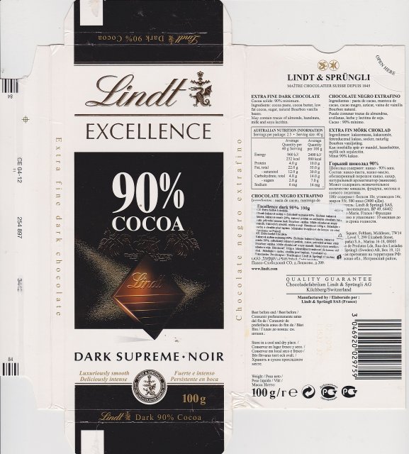 Lindt srednie excellence 0 90 cocoa dark supreme noir