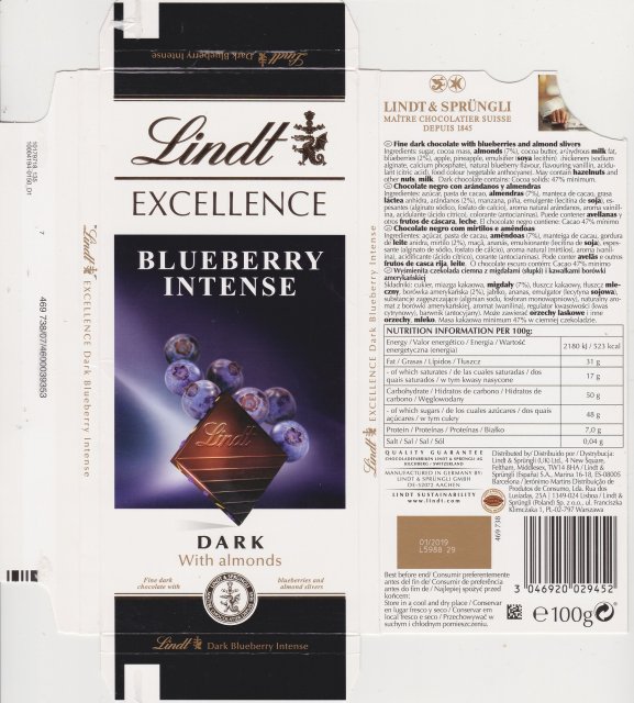 Lindt srednie excellence 1 bluberry intense dark with almonds