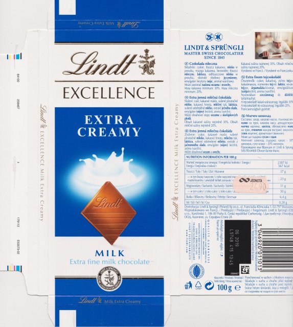 Lindt srednie excellence 1 extra creamy milk extra fine milk chocolate