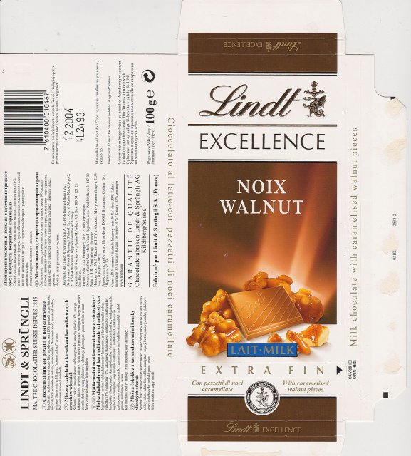 Lindt srednie excellence 1 noix walnut lait milk extra fin con...