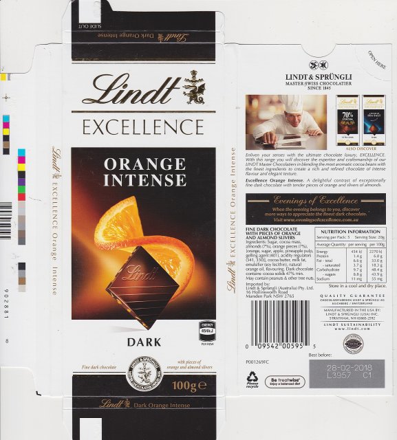 Lindt srednie excellence 1 orange intense dark 454 kJ