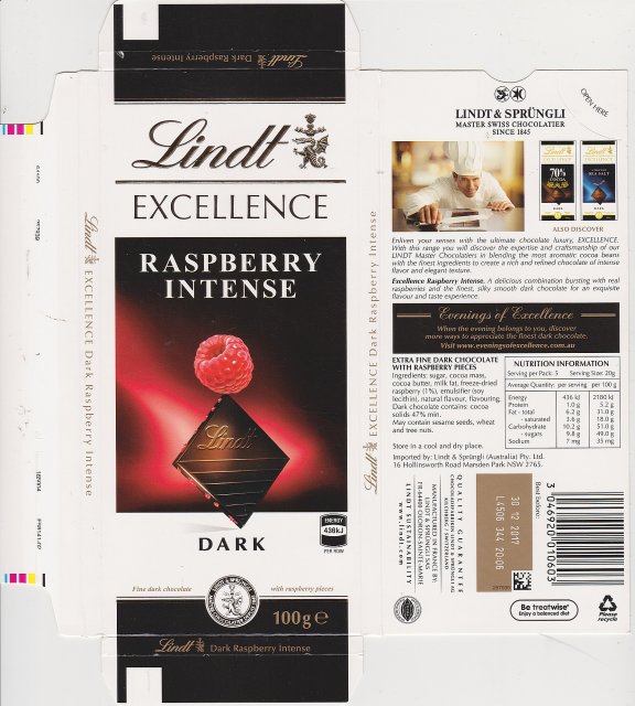 Lindt srednie excellence 1 raspberry intense dark 435 kJ