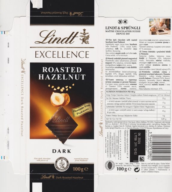 Lindt srednie excellence 1 roasted hazelnut dark Hazelnuts from Piedmont