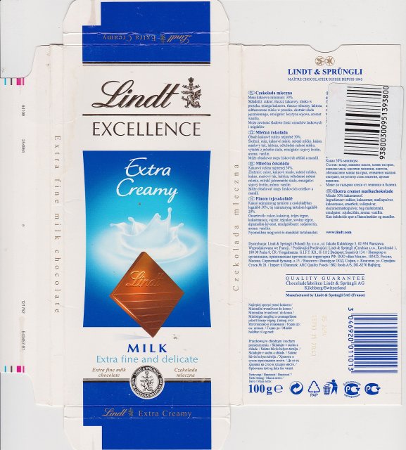 Lindt srednie excellence 2 a extra creamy milk extra fine and delicate