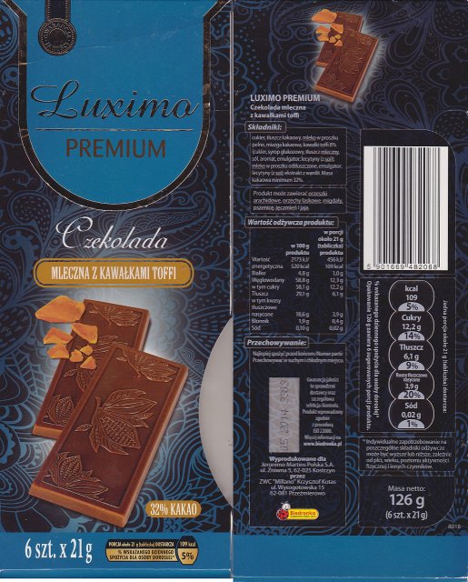 Luxima Premium 1 mleczna z kawalkami toffi