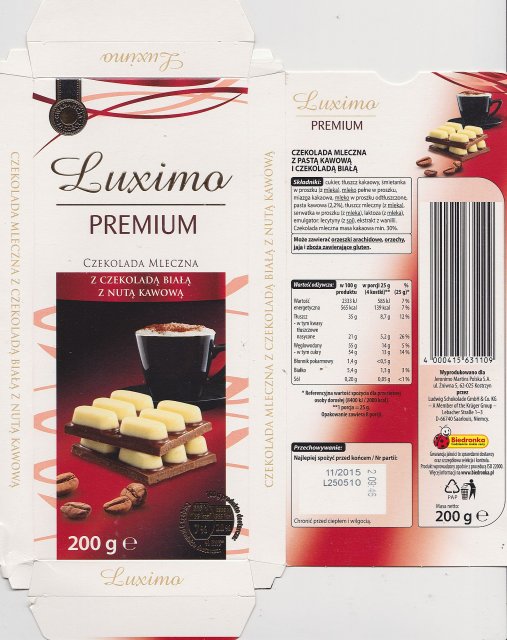 Luxima premium 3 z czekolada biala z nuta kawowa 139kcal