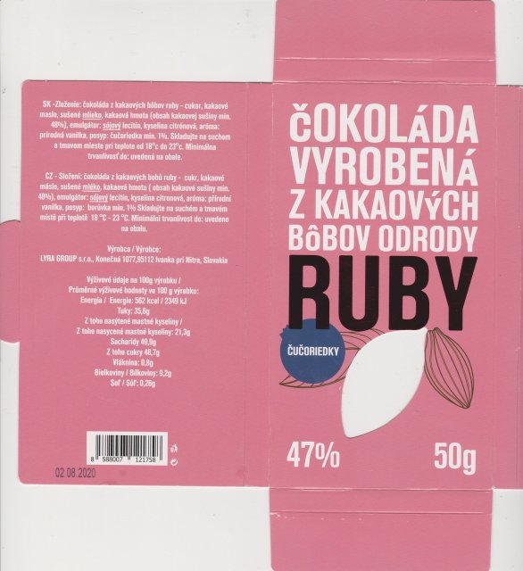 Lyra Group Ruby cokolada vyrobena z kakaovych bobov odrody