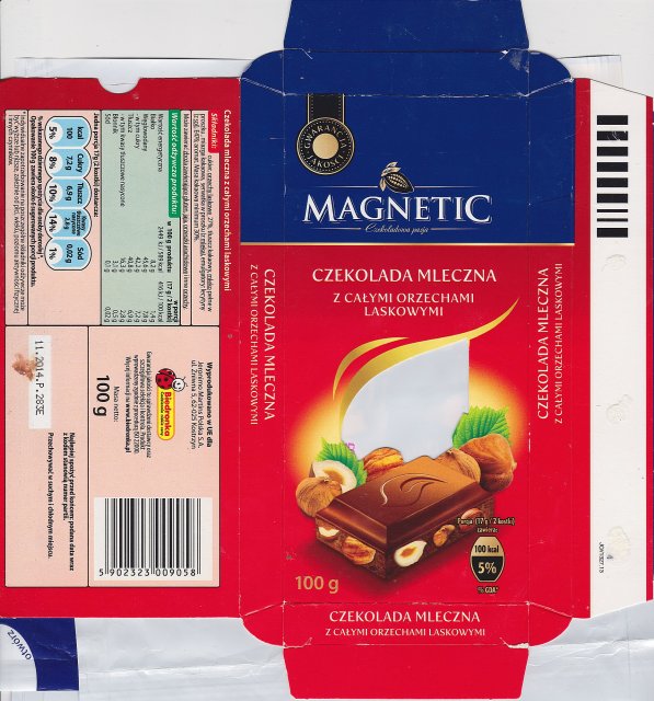 Magnetic mleczna z calymi orzechami laskowymi 100kcal