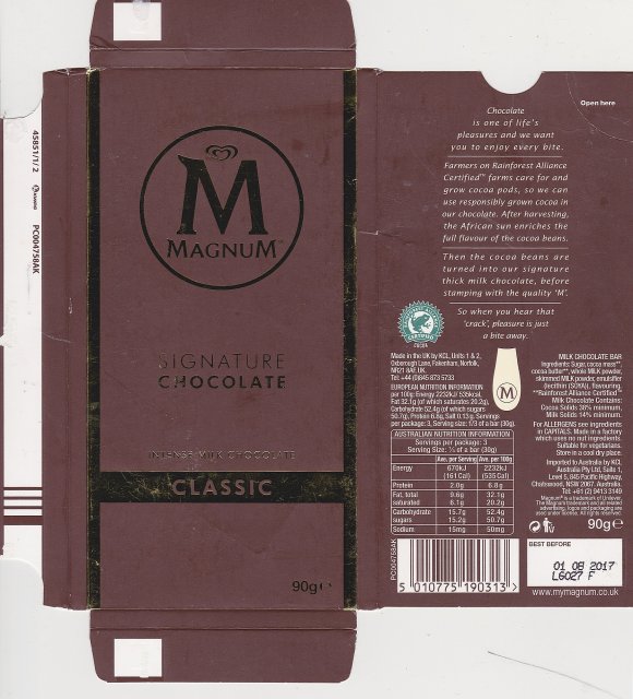 Magnum classic intense milk chocolate