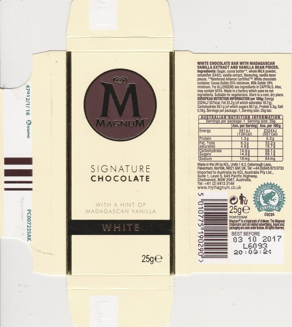 Magnum white with a hint of madagascan vanilla