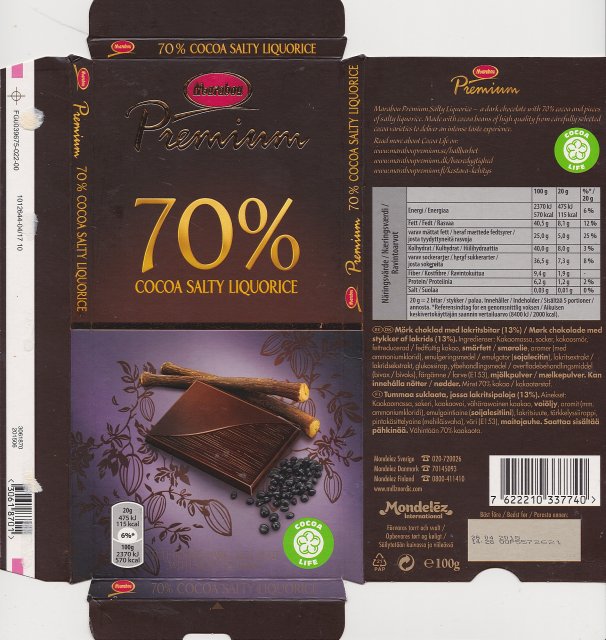 Marabou Premium 4 70% cocoa salty liquorice 115kcal cocoa life