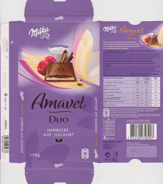 Milka srednie Amavel duo 2 Himbeere auf Joghurt 132kcal