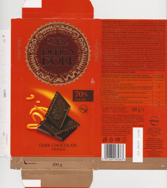 Millano Baron Delica Dore dark chocolate orange 70 cocoa