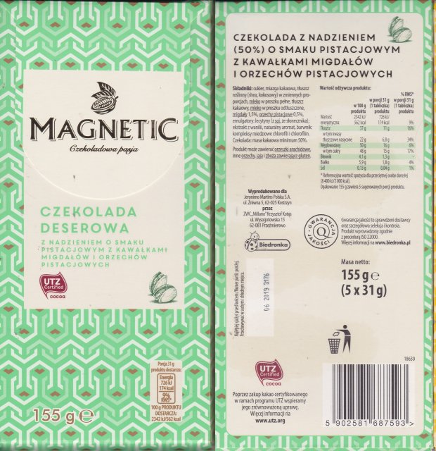 Millano Magnetic 1 deserowa z nadzieniem o smaku pistacjowym z kawalkami 174kcal utz