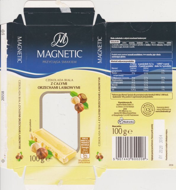 Millano Magnetic przyciaga smakiem biala z calymi orzechami laskowymi 95kcal