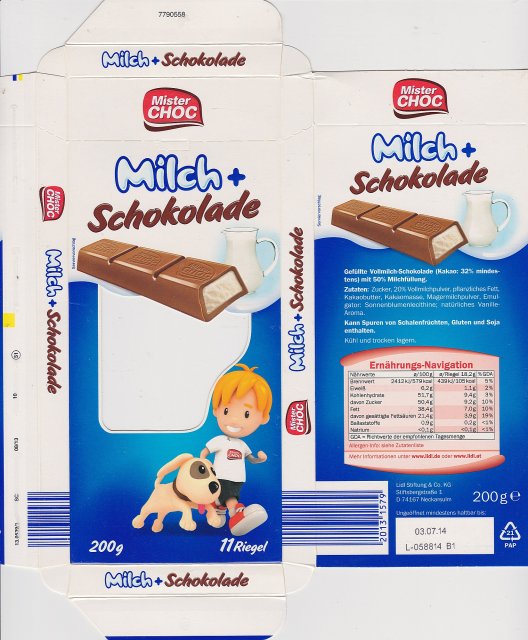 Mister Choc Milch Schokolade 11 Riegel