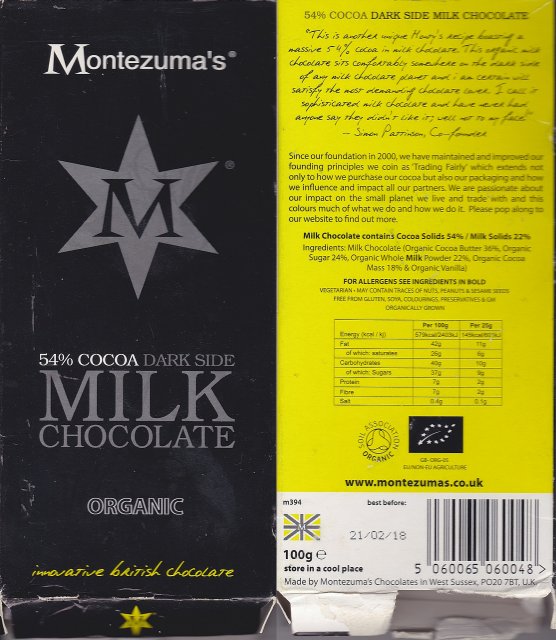 Montezumas organic milk chocolate