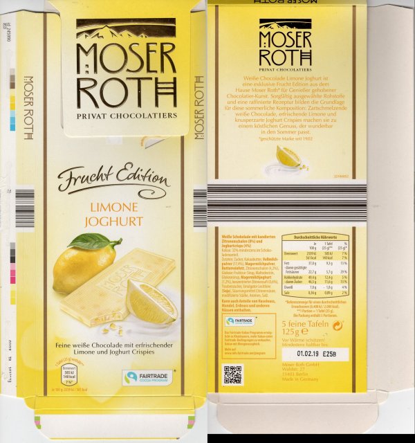 Moser Roth duze pion 10 Frucht edition limone joghurt 140kcal fairtrade