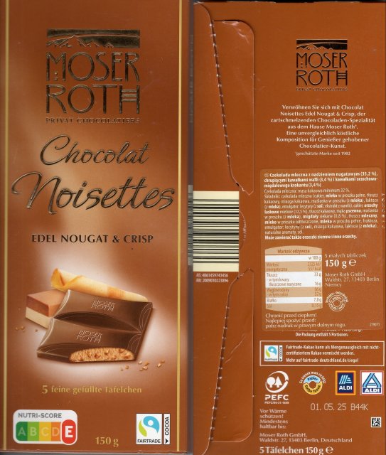 Moser Roth duze pion 12 Chocolat noisettes edel nougat & crisp