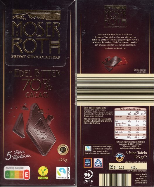 Moser Roth duze pion 13 edel bitter 70% cacao