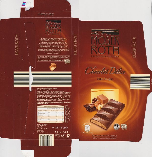 Moser Roth duze pion 5 Chocolat Delice Edel Nugat 209kcal dlg UTZ