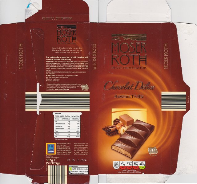 Moser Roth duze pion 5 Chocolat Delice Hazelnut Truffle UTZ 206kcal