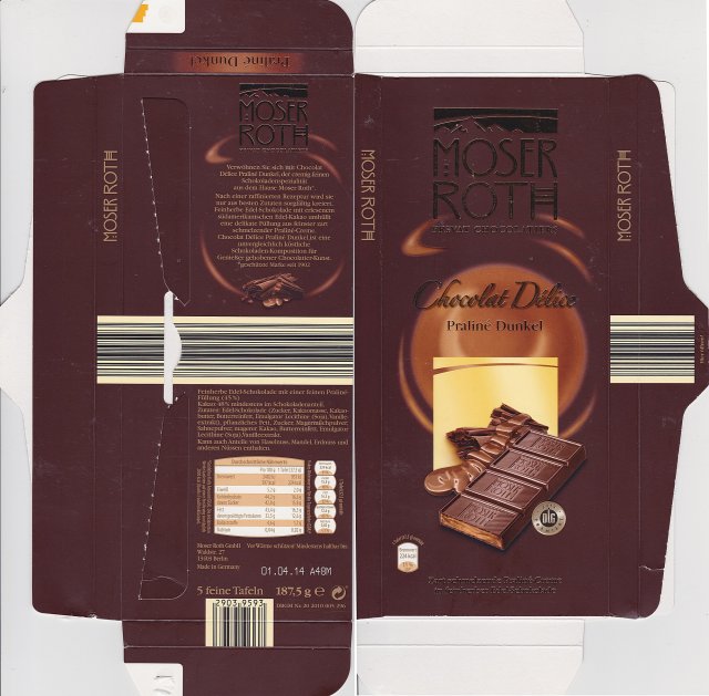 Moser Roth duze pion 5 Chocolat Delice praline dunkel 224kcal dlg