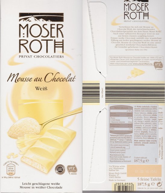 Moser Roth duze pion 5 Mousse au Chocolat Weiss UTZ DLG 235kcal