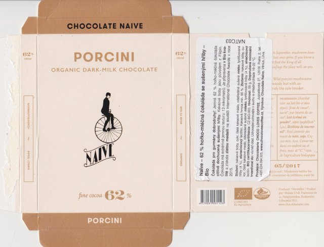 Naive Porcini organic dark milk chocolate fine cocoa 62