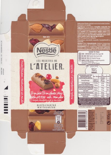 Nestle L'Atelier njolkchoklad tranbor