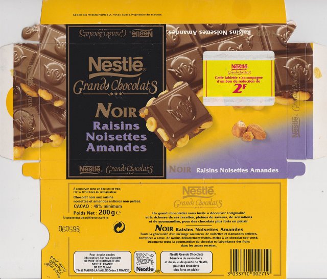 Nestle z 2 poziom grands chocolats noir raisins noisettes amandes