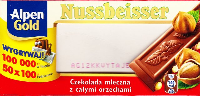 Nussbeisser male Alpen Gold oble czekolada mleczna z calymi orzechami wygrywaj 144 kcal_cr