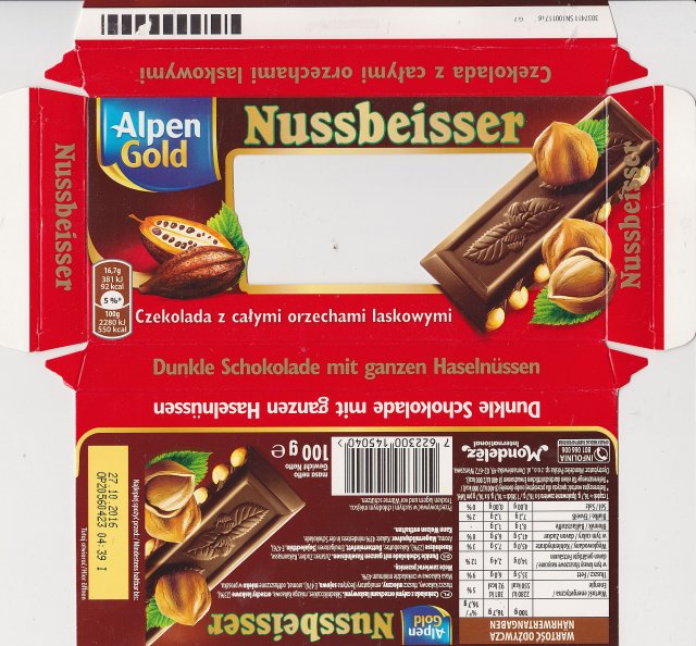 Nussbeisser male Alpen Gold rog czekolada z calymi orzechami laskowymi 92kcal