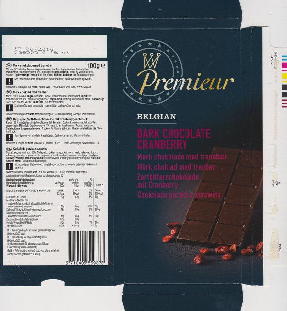 Premieur Belgian dark chocolate cranberry