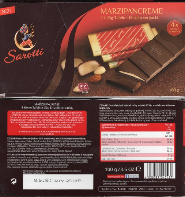 Sarotti 1 Marzipancreme UTZ Neu