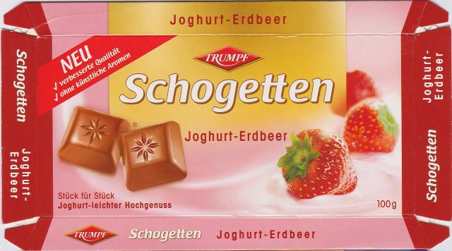 Schogetten Trumpf male 16 Joghurt-Erdbeer Neu verbesserte Qualitat ohne kunstlische Aromen