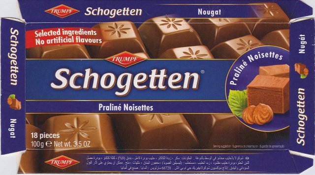 Schogetten Trumpf male 21 Praline Noisettes Selected ingredients No artificial flavours