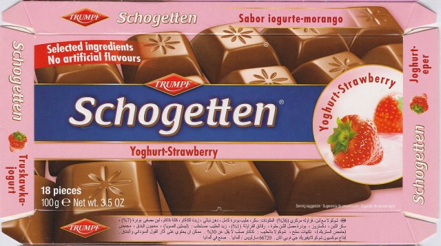 Schogetten Trumpf male 21 Yoghurt-Strawberry Selected ingredients No artificial flavours