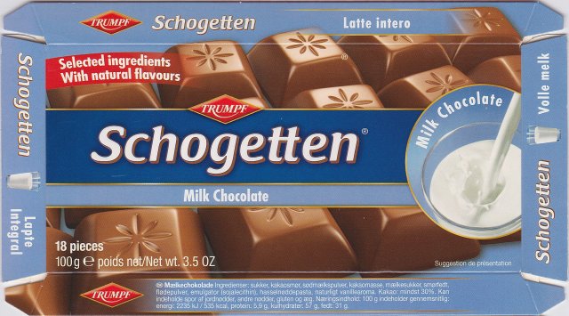 Schogetten Trumpf male 22 Milk Chocolate Selected ingredients With natural flavours