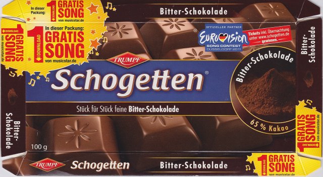 Schogetten Trumpf male 26 Bitter-Schokolade 1 gratis song Eurovision