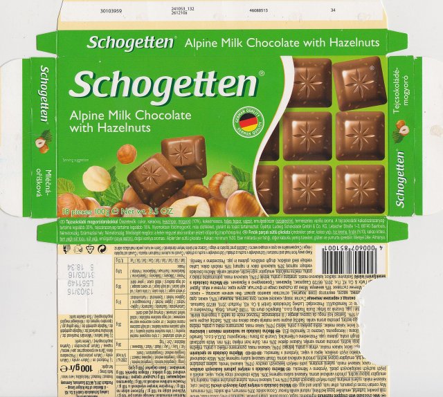 Schogetten Trumpf male 37 Alpine Milk Chocolate with Hazelnuts German Quality 1