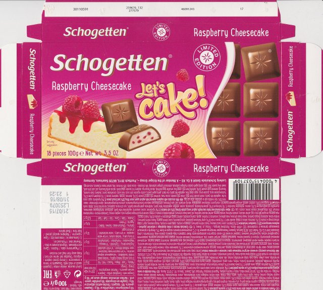 Schogetten Trumpf male 38 Raspberry Cheesecake Lets cake limited edition