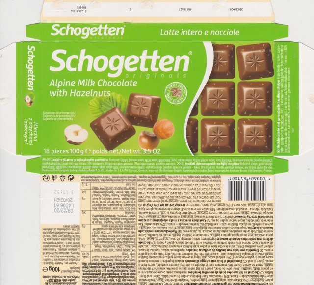 Schogetten Trumpf male 49 Alpine Milk Chocolate with Hazelnuts finest quality originals