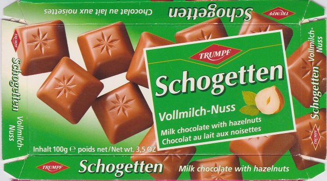 Schogetten Trumpf male 8 Vollmilch-Nuss Milk chocolate with hazelnuts Chocolat au lait aux noisettes