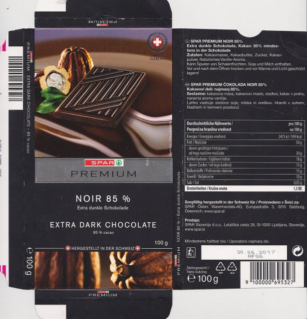 Spar Premium noir 85 extra dark chocolate