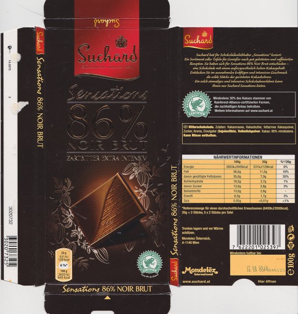 Suchard 32 sensations 86 Noir Brut zartbitter extra intensiv 129kcal