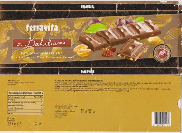 Terravita duze poziom 3 z bakaliami milk chocolate with peanuts raisins