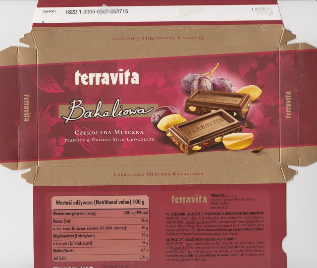 Terravita male poziom 20 bakaliowa peanuts raisins  mikl chocolate